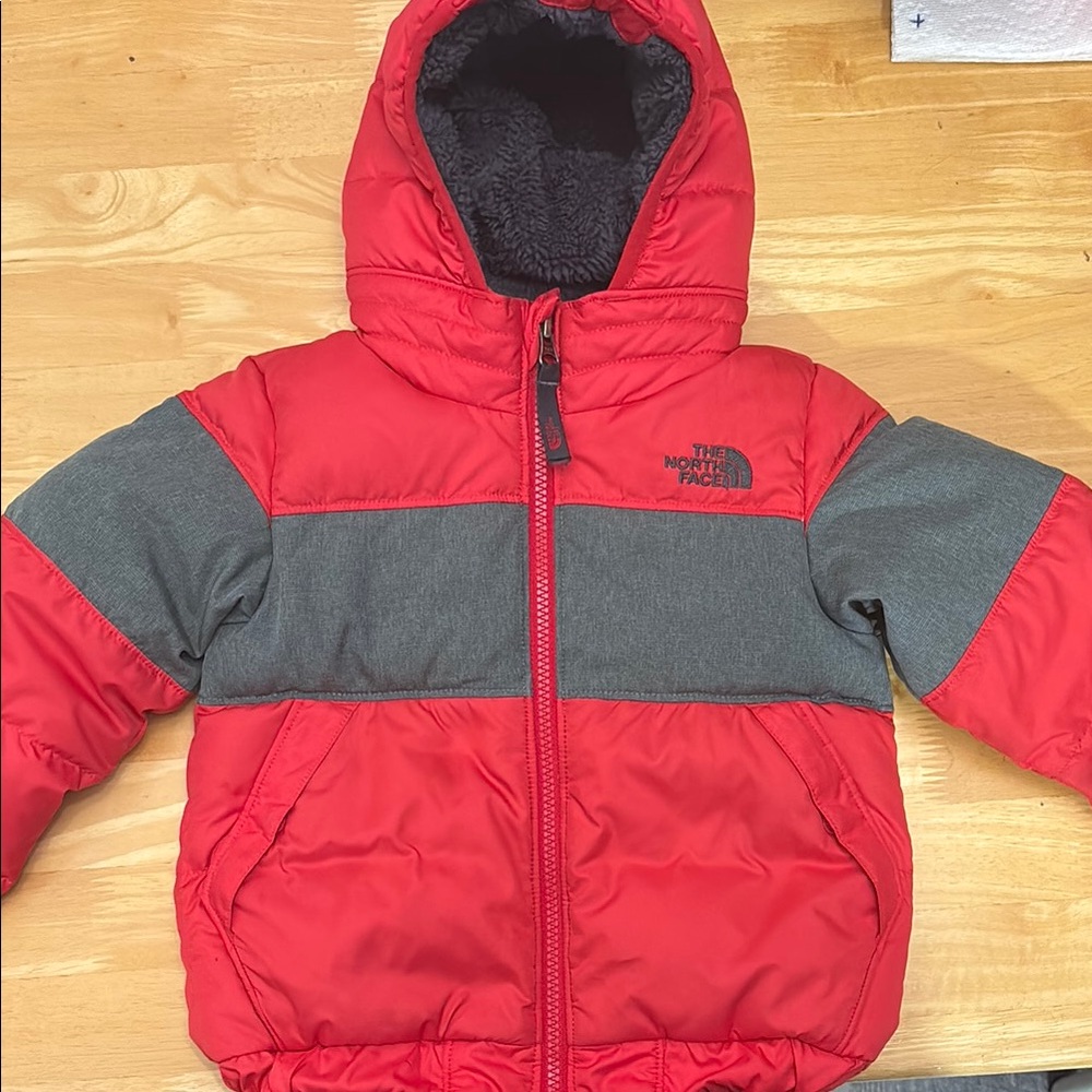 The North Face Red and Gray Hooded Jacket